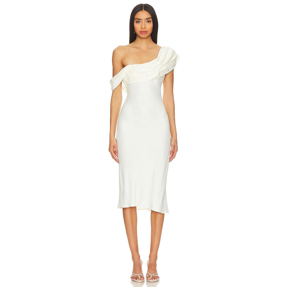 NWT Revolve LPA Ivory One-Shoulder Twisted Midi Dress